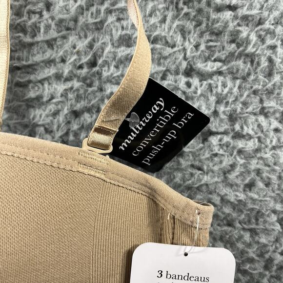 RENE ROFE BRA WOMENS LARGE BEIGE TAN 3 BANDEAUS SEAMLESS PUSH UP CONVERTIBLE NWT - Picture 4 of 7